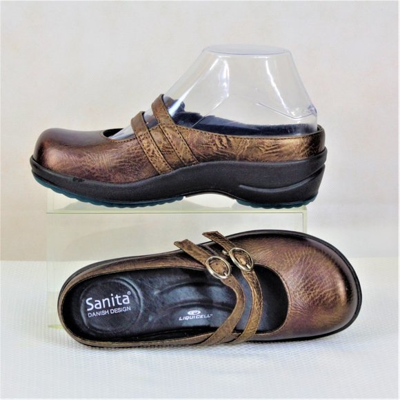 Sanita Danish Design Metallic Bronze Leather Mary Jane Women Clog Shoes - Picture 10 of 16